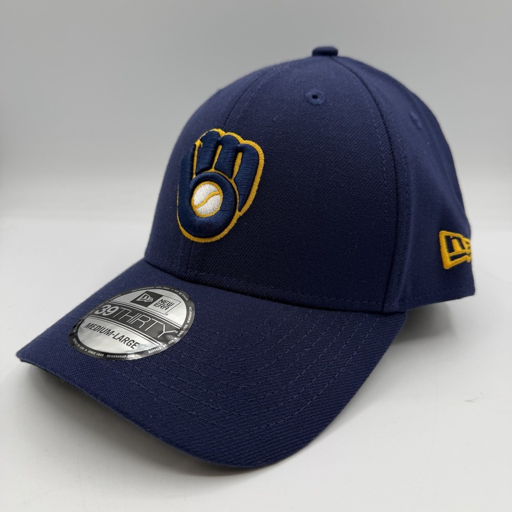 New Era 39Thirty Milwaukee Brewers Hat Cap Size M/L Stretch Fit Navy‎ Blue MLB